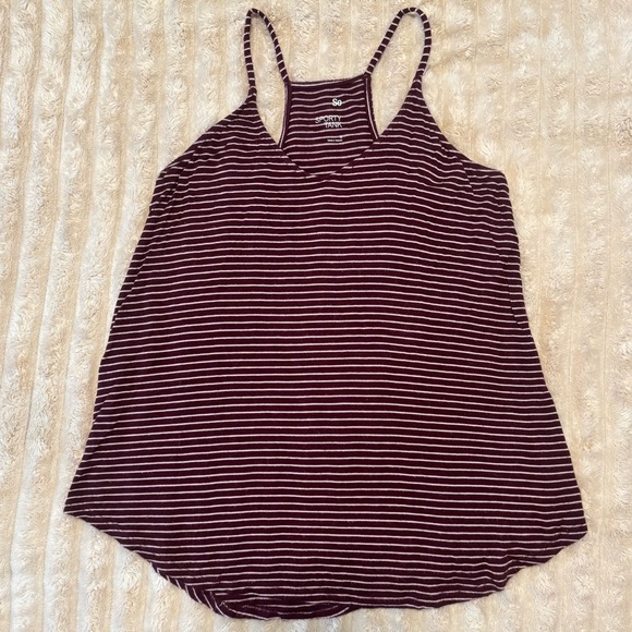 SO Longline Sporty Tank Top - Burgundy & White Stripe Racerback - Picture 1 of 8